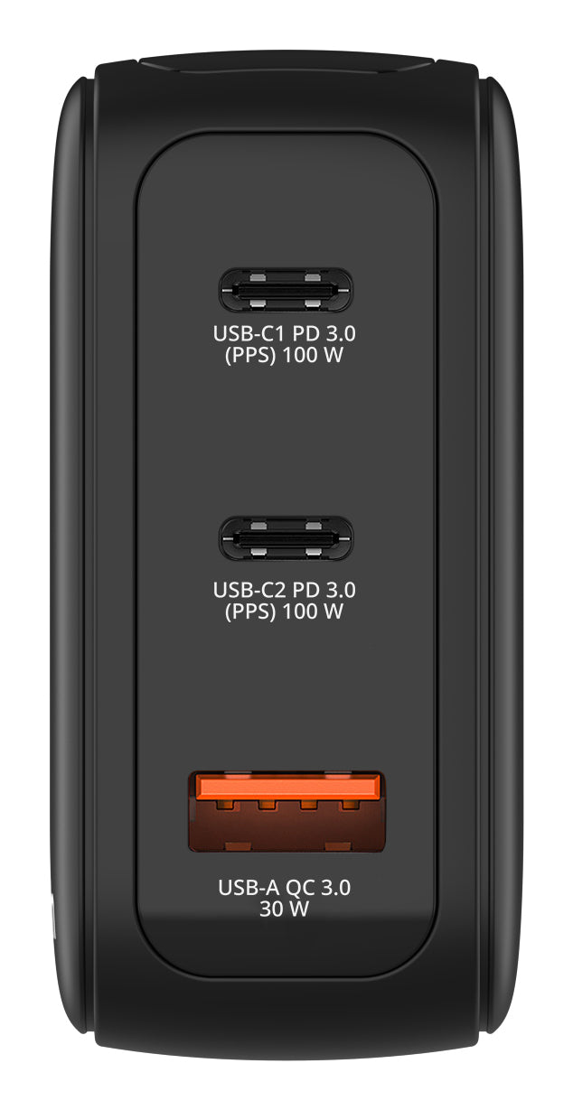 Verbatim 30239 USB-Ladegerät 100 W – USB-C×2, USB-A×1 – PD 3.0, QC 3.0, PPS, GaN – EU/UK/US-Stecker