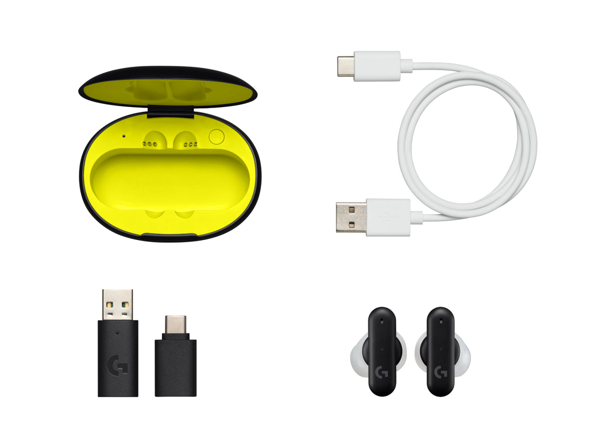 Logitech G Fits TWS In-Ear – Stereo, mit USB-A-Dongle, mit Ladecase, Schwarz, BT 5.2