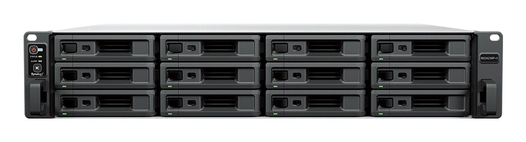 Synology RS2423RP+II – 12-Bay Rack 2U NAS – AMD Ryzen V1780B, 8 GB RAM, 10GbE, DSM, redundantes Netzteil