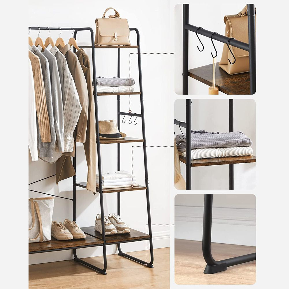 Vasagle Kleiderständer – 5 Ebenen, Stahl/Spanplatte, Schwarz/Braun, 120 × 45 × 160 cm, Traglast 220 kg