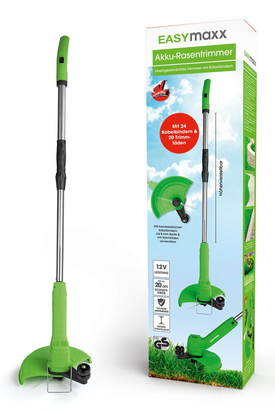 EASYmaxx 11025 Akku-Rasentrimmer – 12 V – Schnittbreite 24 cm – 28 W – inkl. Ladegerät