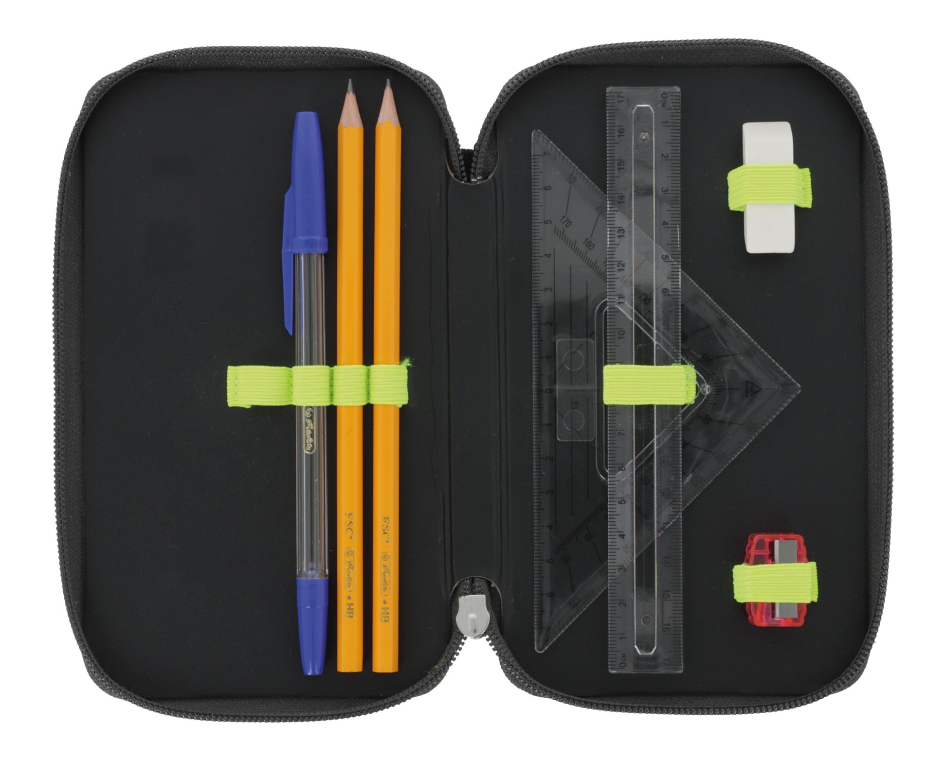 Herlitz Wild Life – Schüleretui, gefüllt (23-teilig), neongrün, Polyester, 19,3 × 5 × 11,5 cm