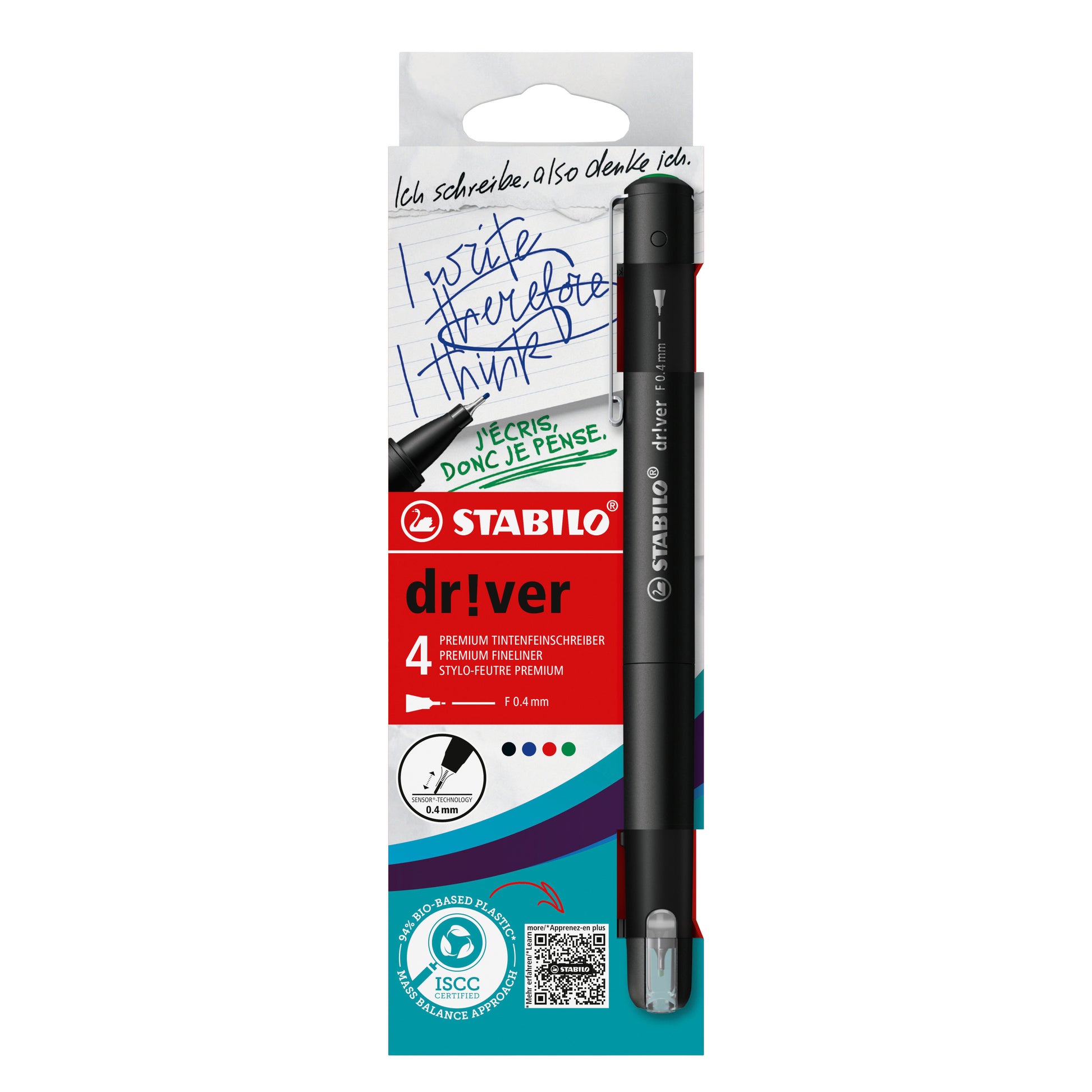 STABILO driver Fineliner Etui – 4er Etui, 0,4 mm, 4 Farben