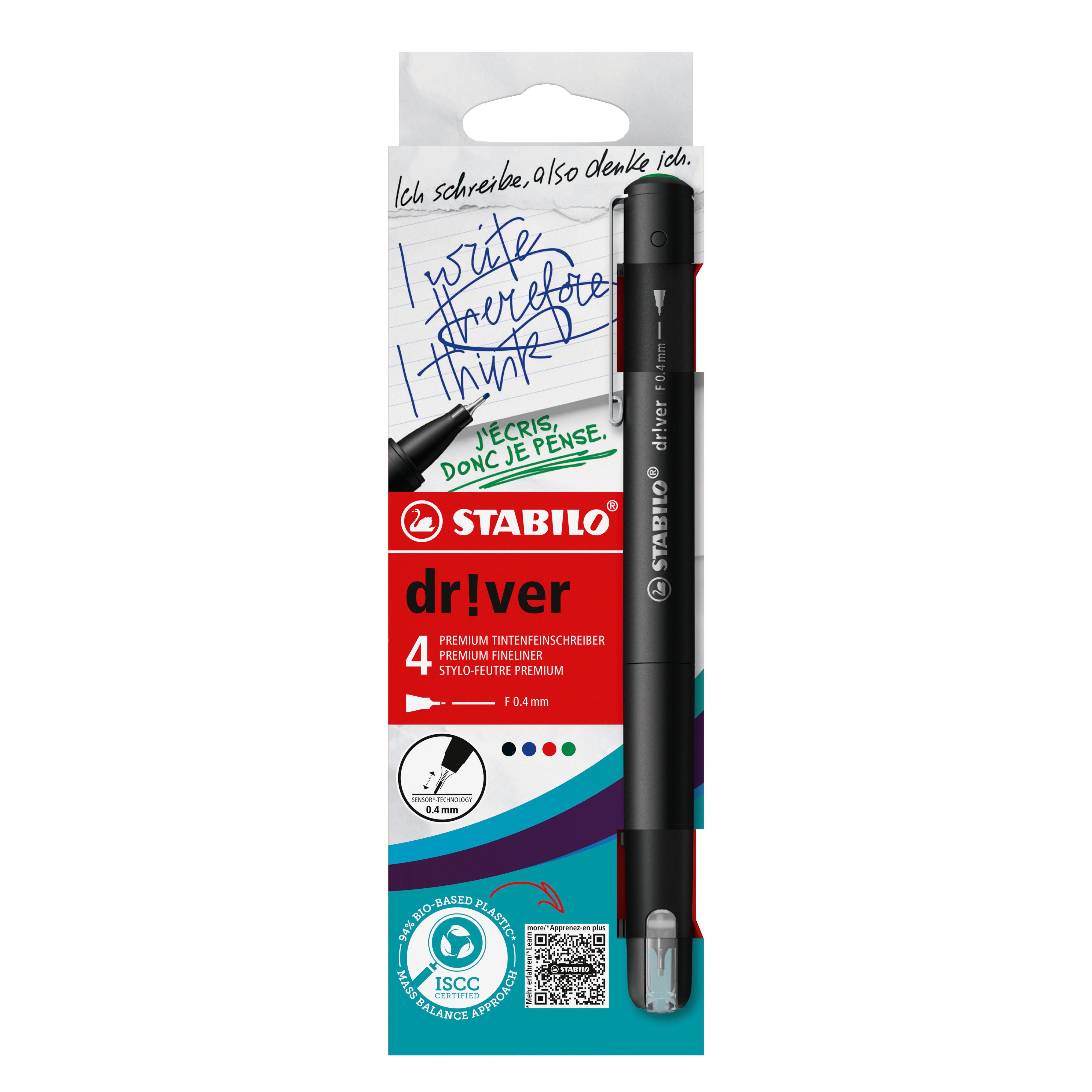 STABILO driver Fineliner Etui – 4er Etui, 0,4 mm, 4 Farben