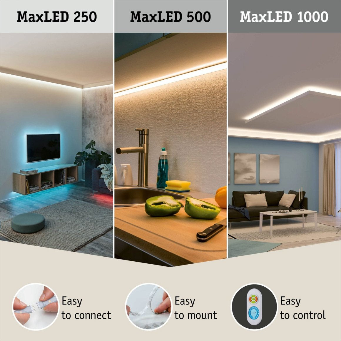Paulmann LED-Strip MaxLED 500 Full-Line COB – 2,5 m, 1500 lm, 13 W, 2700–6500 K, dimmbar, silber