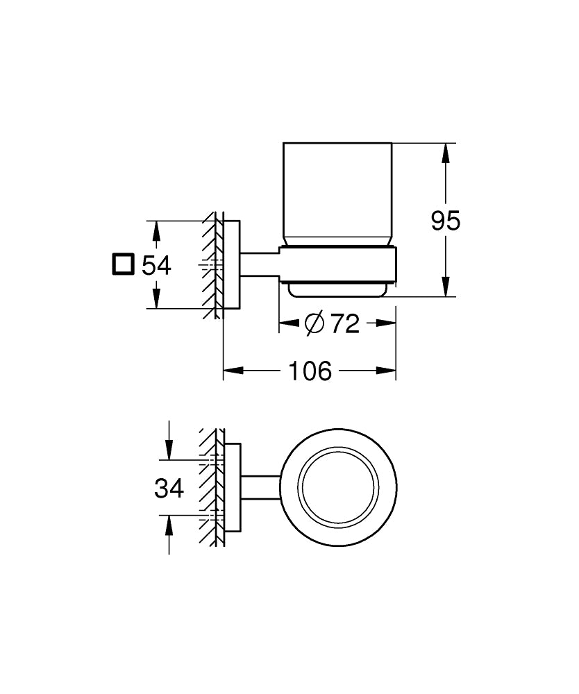 GROHE Start Cube Zahnputzbecher – 13,5×10,6×10,6 cm, Metall/Glas, inkl. Halterung, Transparent/Schwarz