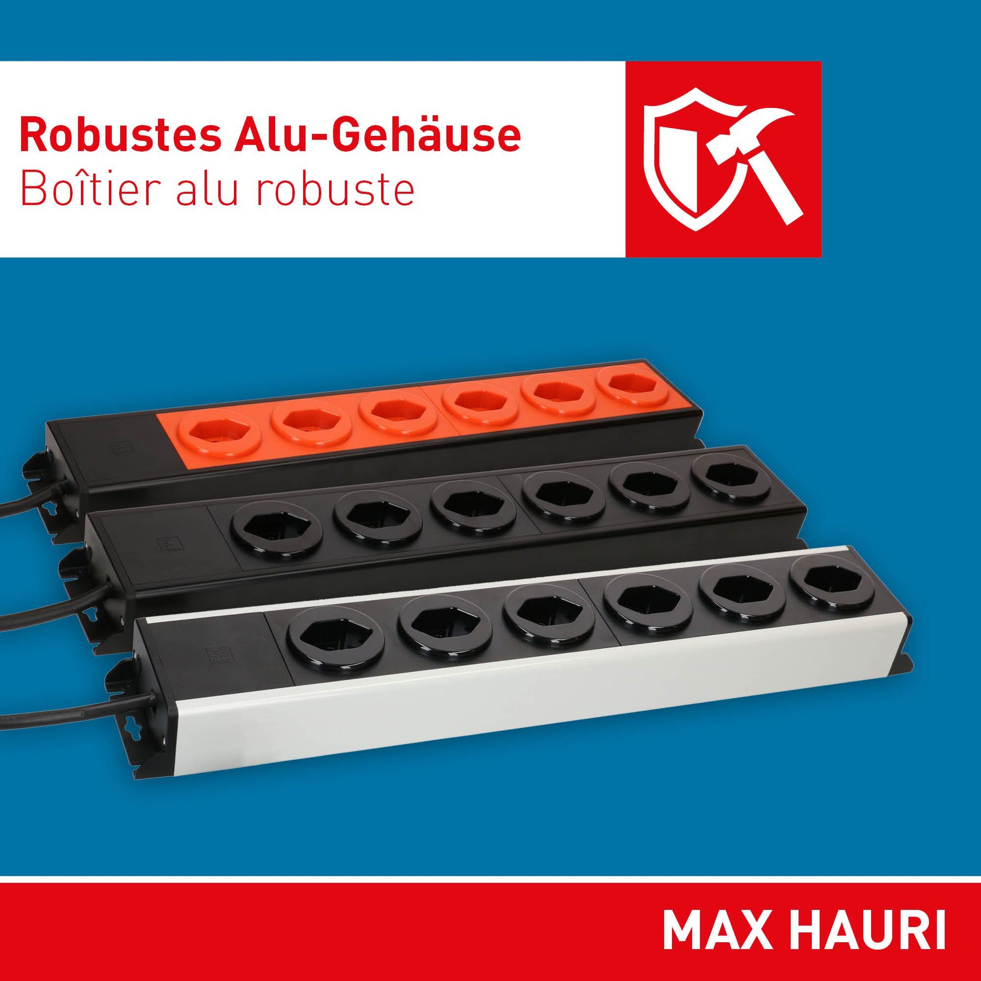 Max Hauri AG Max Hauri Power Line Steckdosenleiste – 10× T13, 1,5 m, ohne Schalter, mit Kinderschutz, grau/schwarz