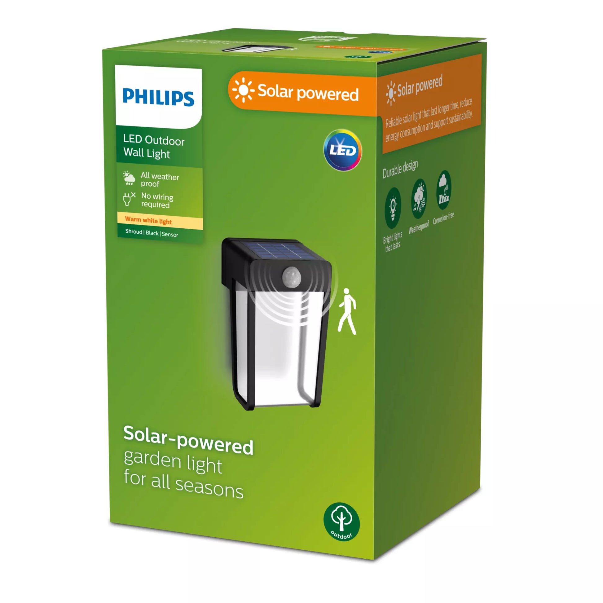 Philips by Signify Philips Aussenwandleuchte – 2700 K – IP44 – Solarbetrieb – mit Bewegungsmelder – Schwarz – Kunststoff