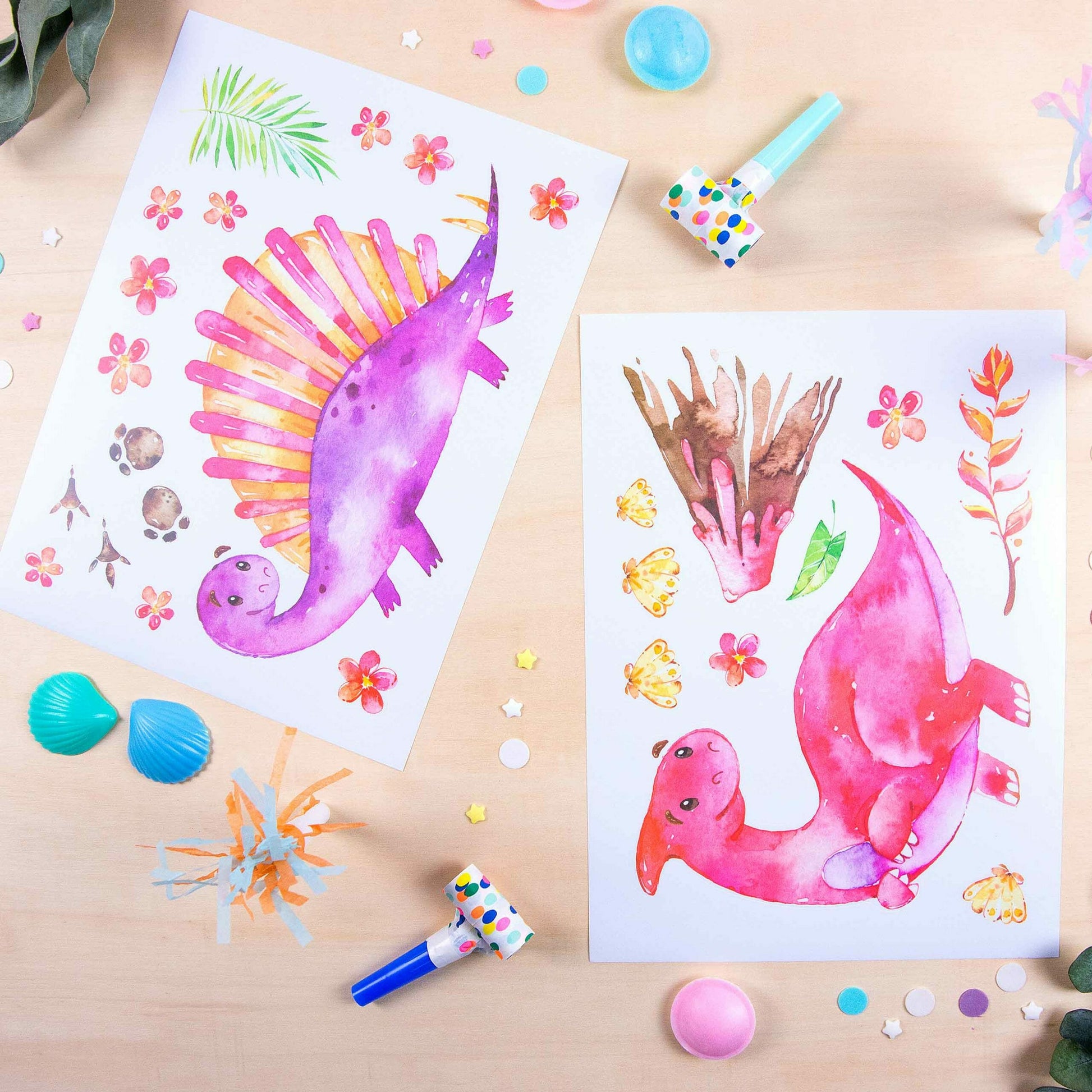 Papierdrachen Wandtattoo-Set – 22 × 30 cm – 8-teilig – Papier, mehrfarbig