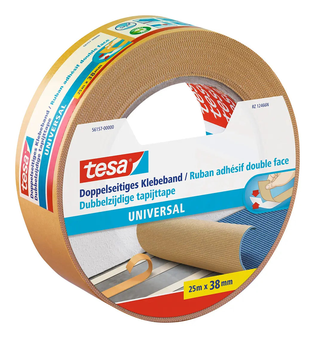 TESA Doppelseitiges Klebeband – 38 mm × 25 m, weiss, permanent, 1 Stück