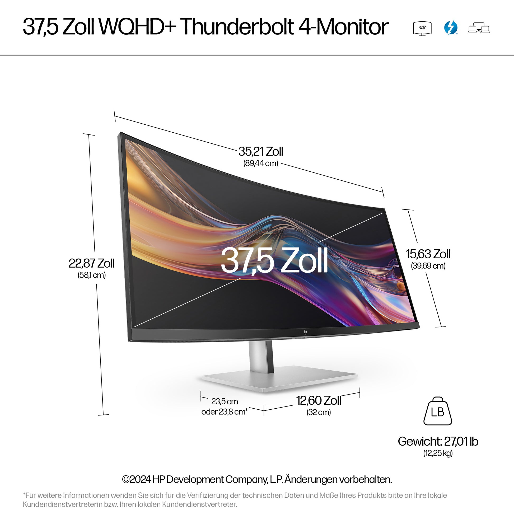 HP 738PU – Monitor, 37,5" 3840 × 1600 (WUHD), IPS, 400 cd/m²