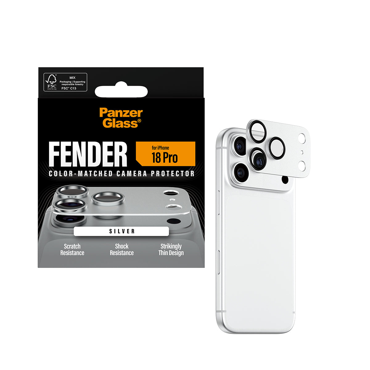 PanzerGlass Kameralinsenschutz – für iPhone 18 Pro – Silber, Silikon