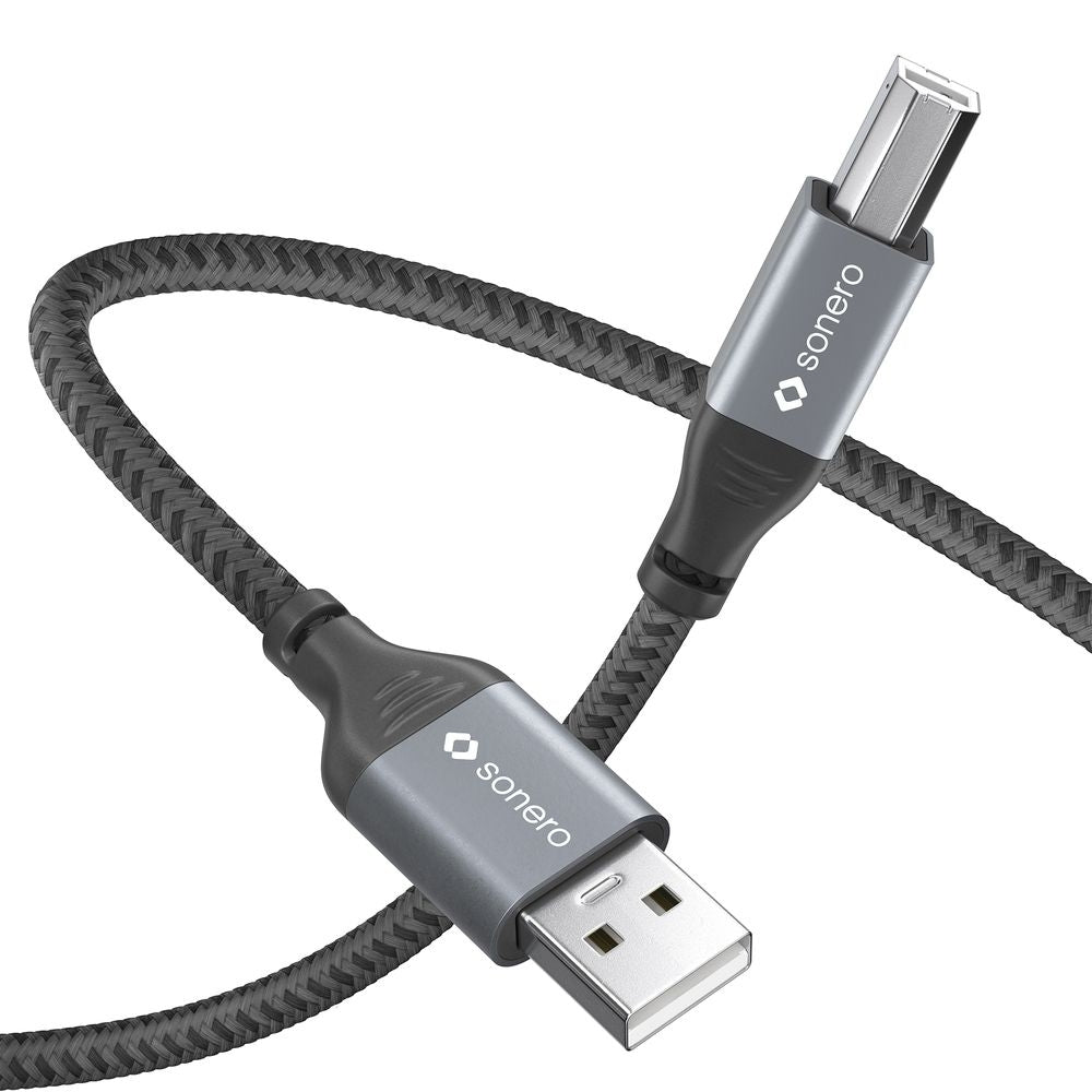 Sonero – USB-Kabel USB-A auf USB-B – USB 2.0 (480 Mbit/s) – 1 m – Geflochten – Schwarz/Grau