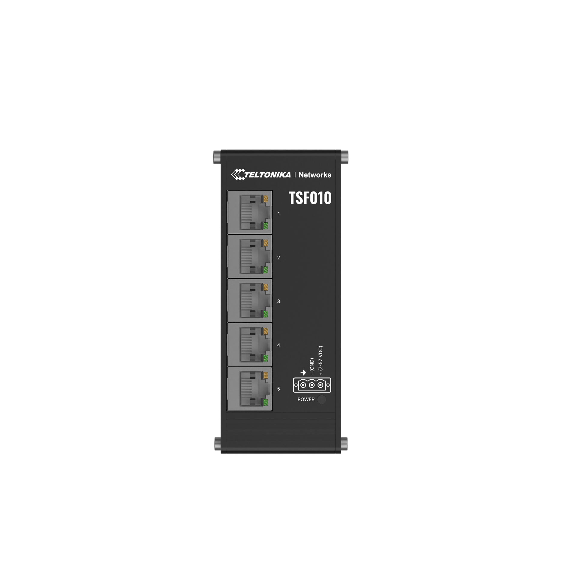 Teltonika TSF010 – Switch – 5×Fast Ethernet, DIN-Schiene, Schwarz