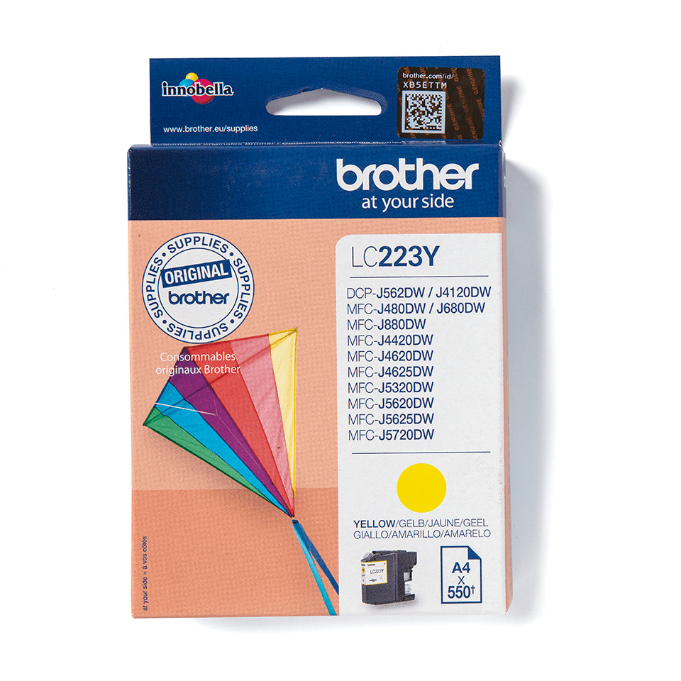 Brother LC223Y Gelb Tintenpatrone (Original) – 550 Seiten – für MFC-J4620DW, DCP-J562DW, DCP-J4120DW …