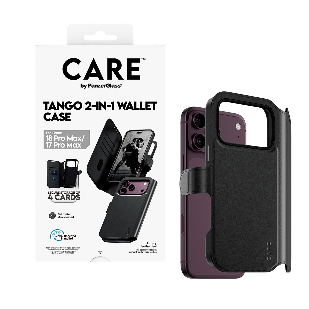 PanzerGlass CARE Tango Wallethülle – für Apple iPhone 18 Pro Max / 17 Pro Max, MagSafe, PC, Schwarz