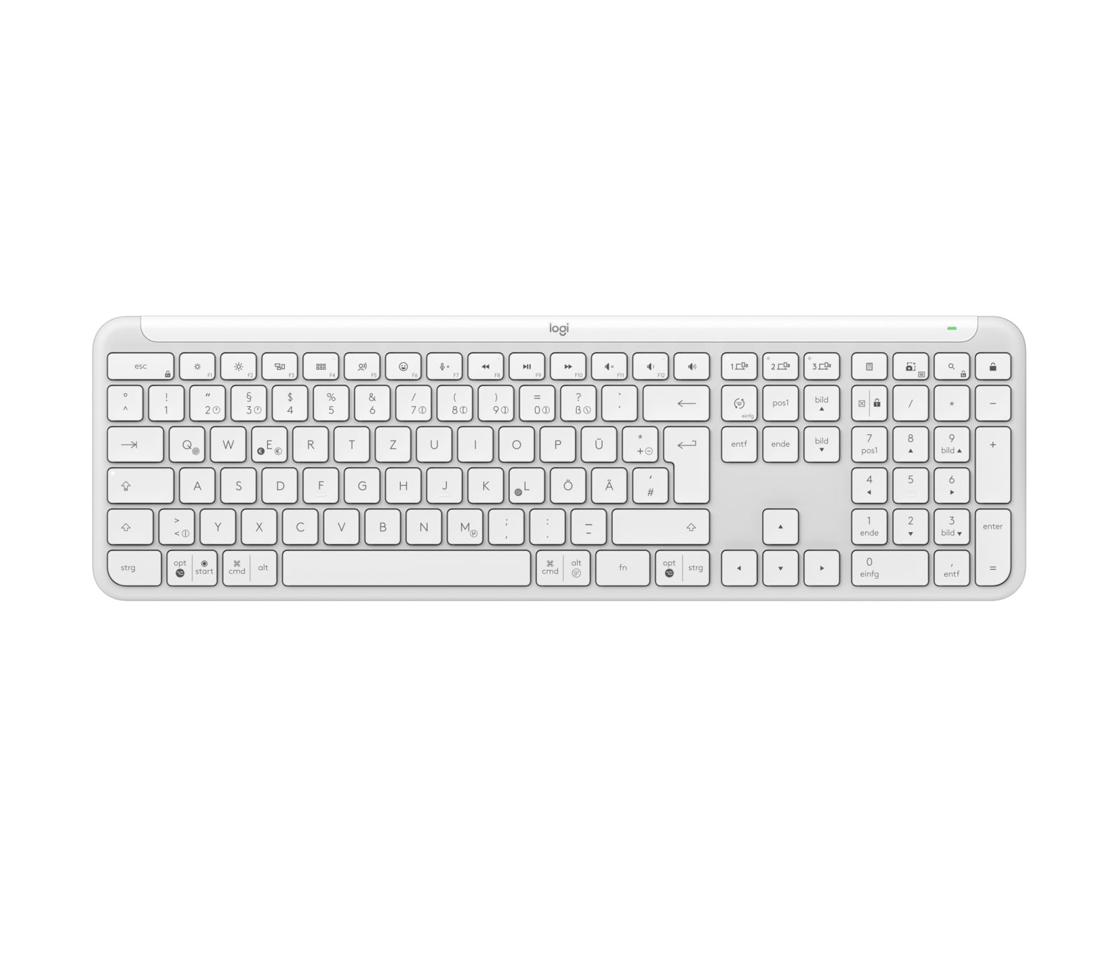 Logitech Signature Slim K950 – Tastatur, kabellos (Bluetooth), DE-Layout, Low-Profile, Weiss