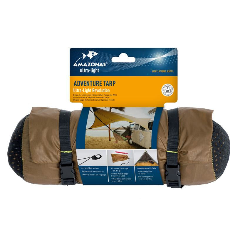 AMAZONAS Abdeckplane (Tarp) – Wassersäule 2000 mm, mit Aufbewahrungsbox – 1400×1680×3400 mm – Braun
