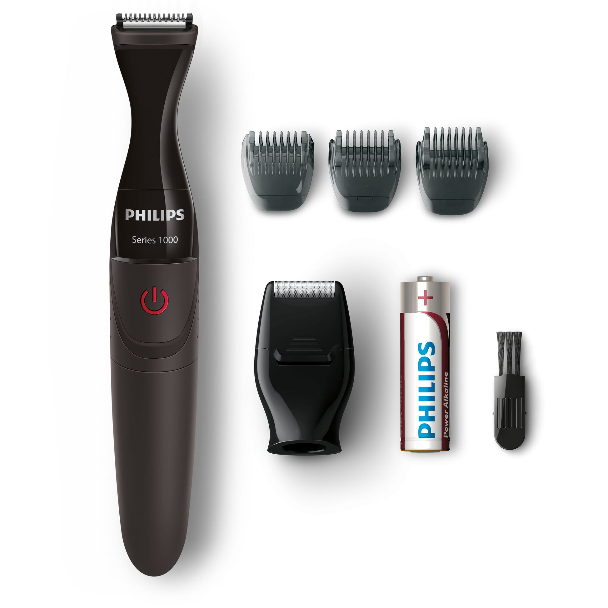 Philips Bartstyler Multigroom MG1100 – 4 Längeneinstellungen, 1–5 mm Schnittlänge, waschbar – Schwarz/Rot