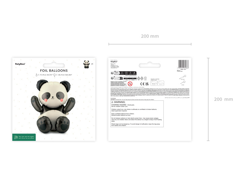 PartyDeco Folienballon Panda – mehrfarbig – 68 × 72 cm – Folie – 1 Stk