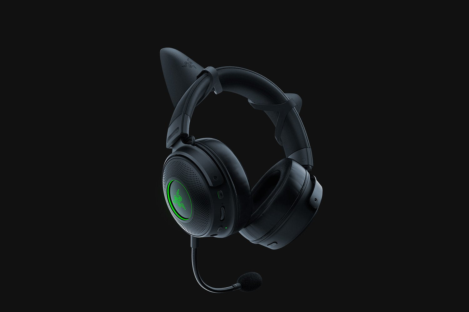 Razer Kitty Ears V2 – Modifikations-Satz – Silikon, Schwarz/Grün – 2er-Set