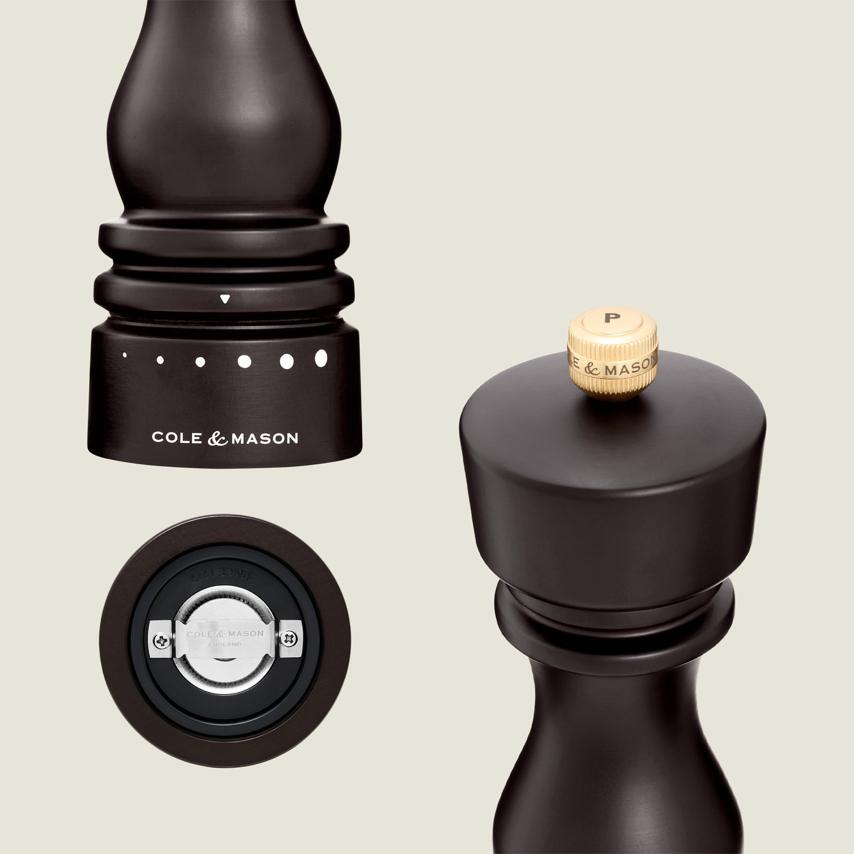 Cole & Mason Salz-/Pfeffermühle Ø 6 × 18 cm, Buchenholz, dunkelbraun
