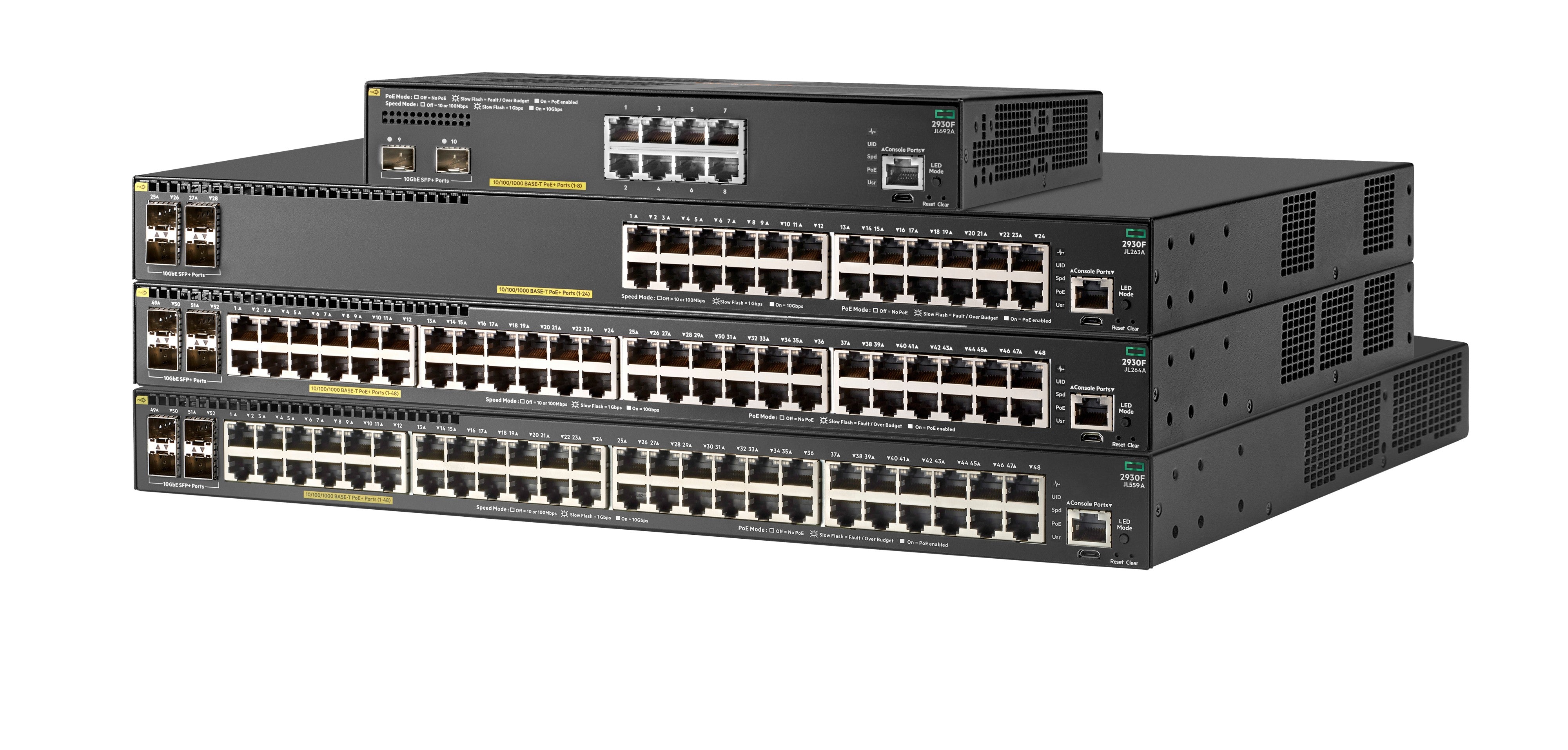 HPE ARUBA NETWORKING 2930F – Managed Switch – 48×GbE, 4×SFP+, L3, PoE+ 370 W, 1U
