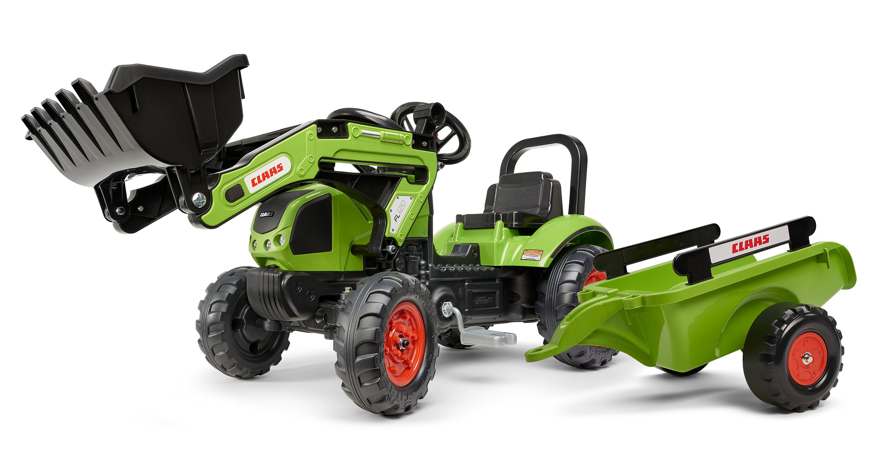 Falk Claas 2040AM Aufsitztraktor – mit Anhänger – 162 × 53 × 42 cm – ab 2 Jahren – Kunststoff – schwarz/grün
