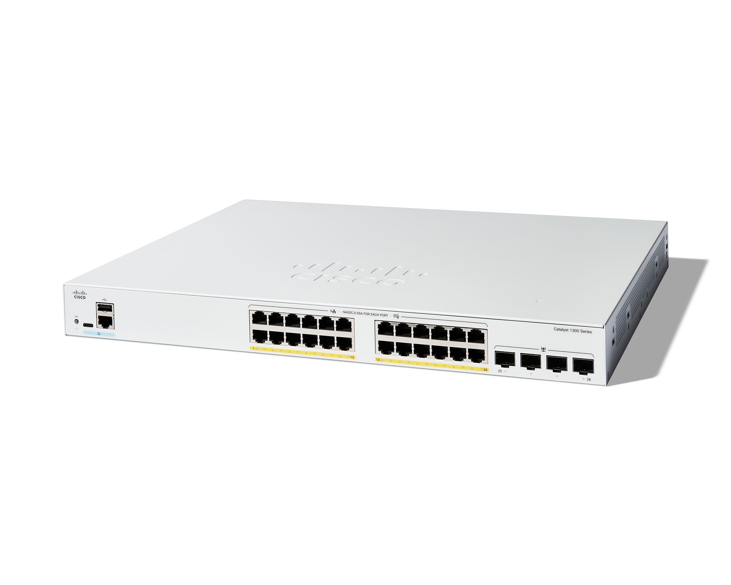 Cisco Catalyst 1300 24p – Managed L2/L3 Switch – 24× 1G, 4× SFP, PoE+, PoE-Budget 370 W, 19", 1U