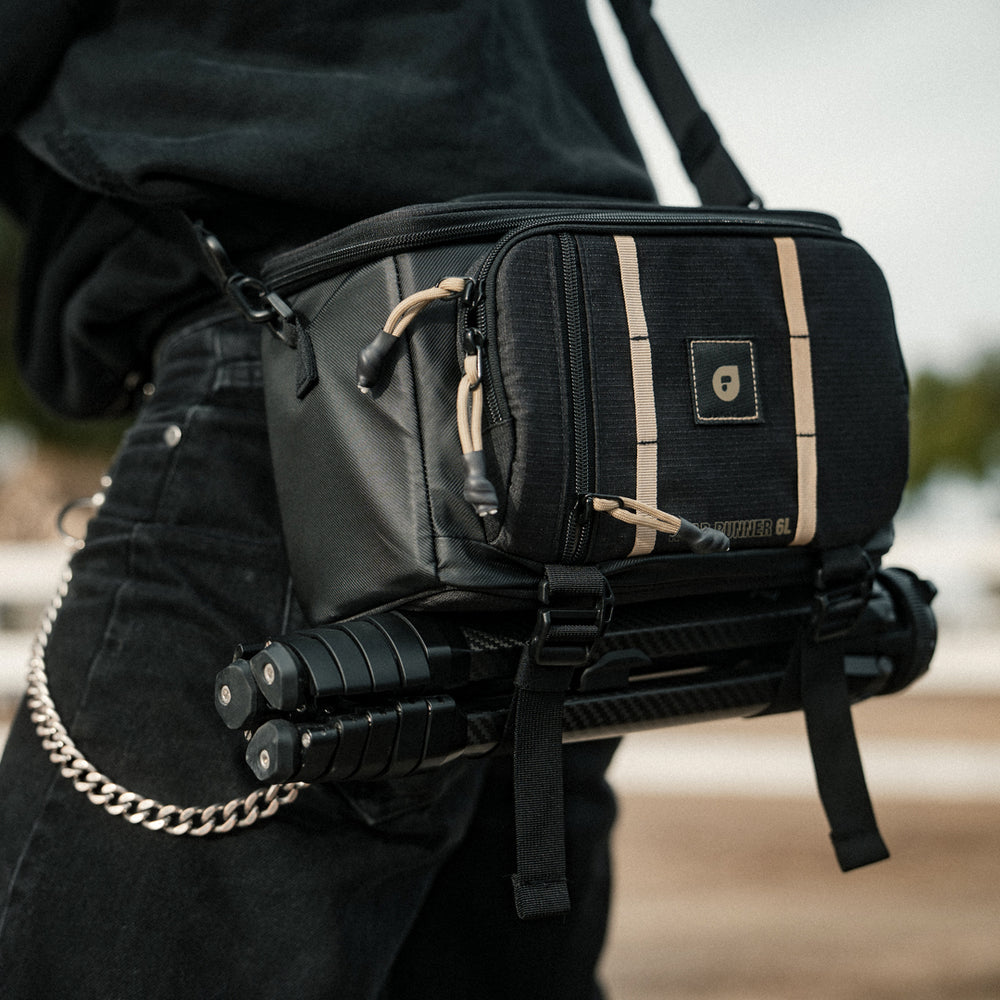 PolarPro RoadRunner 6L Sling-Tasche – 6 l, 2 Objektive – für Leica Q3, Sony FX3, Air3S und andere – Beige/Schwarz
