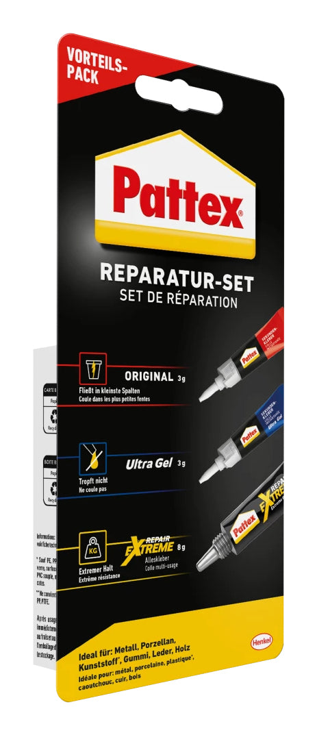 Pattex Reparatur-Set – permanent, transparent, lösemittelfrei, wasserfest, für fast alle Materialien