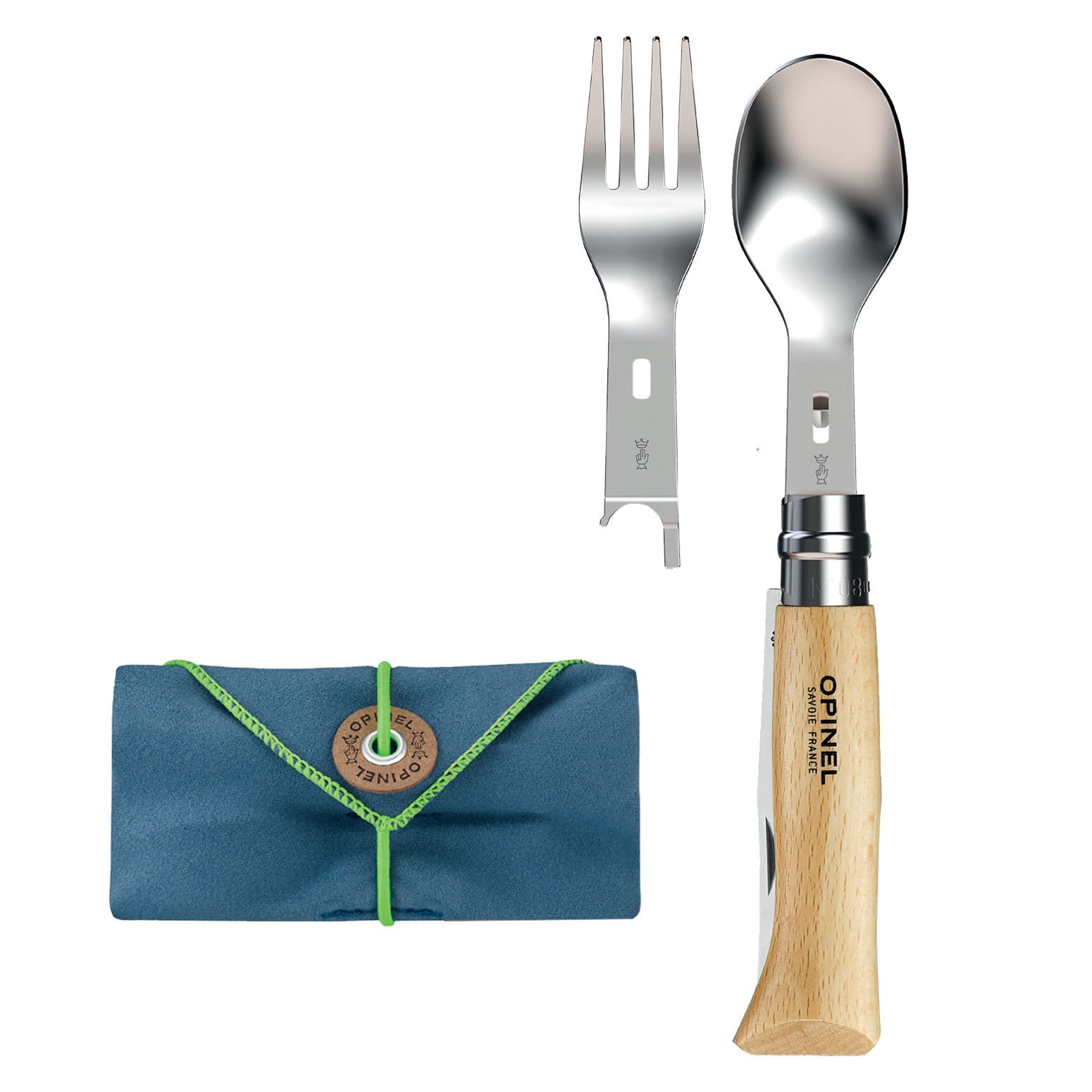 Opinel Picnic Plus Nr. 8 Lunchbox-Besteck – 19,3 cm, Edelstahl, Holzgriff, Braun