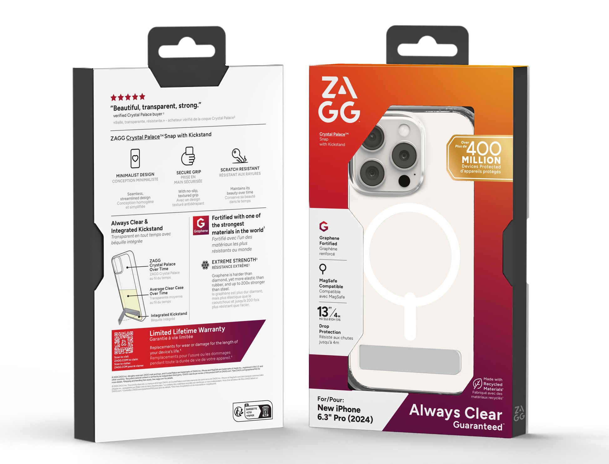 ZAGG Backcover Crystal Palace – für Apple iPhone 16 Pro – transparent – Snap-/Lock-Verschluss