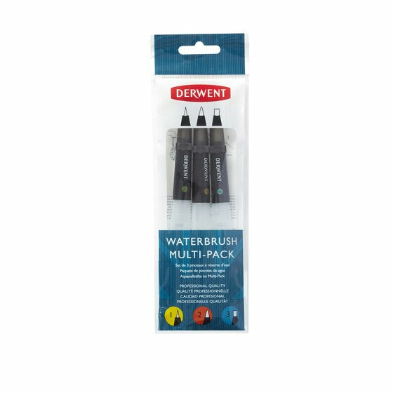 Derwent Wassertank-Pinsel-Set – Rundspitze, Schwarz/Weiss, 3er-Set, für Aquarell, nachfüllbar