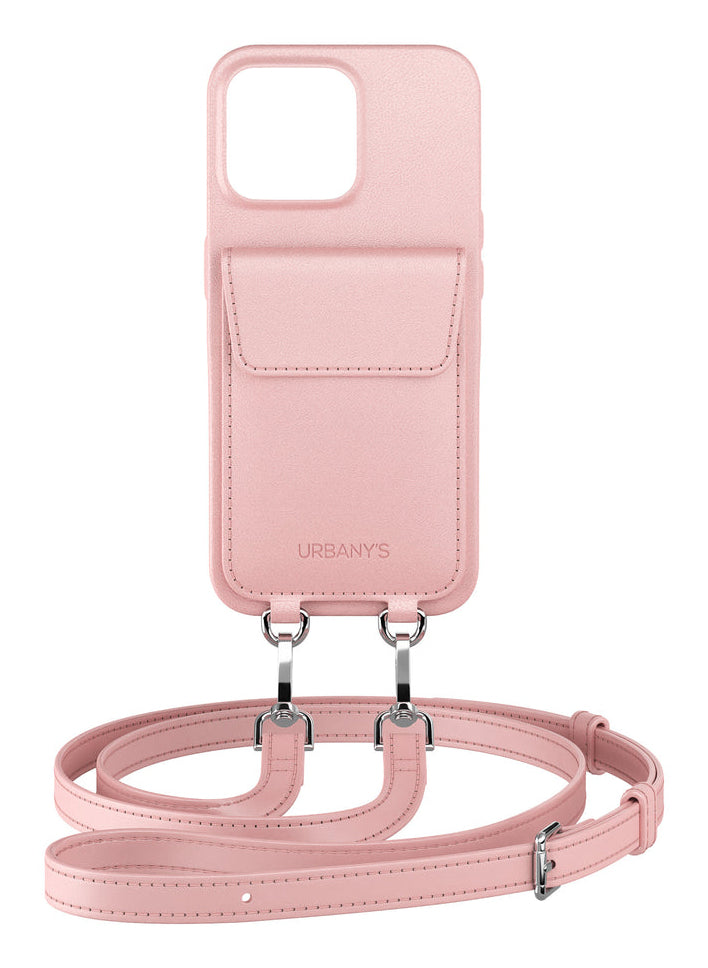 Urbany's Urbanys – Halskette-Hülle – für Apple iPhone 16 Pro – Cotton Candy – Recycling-Leder – mit Kartenfach
