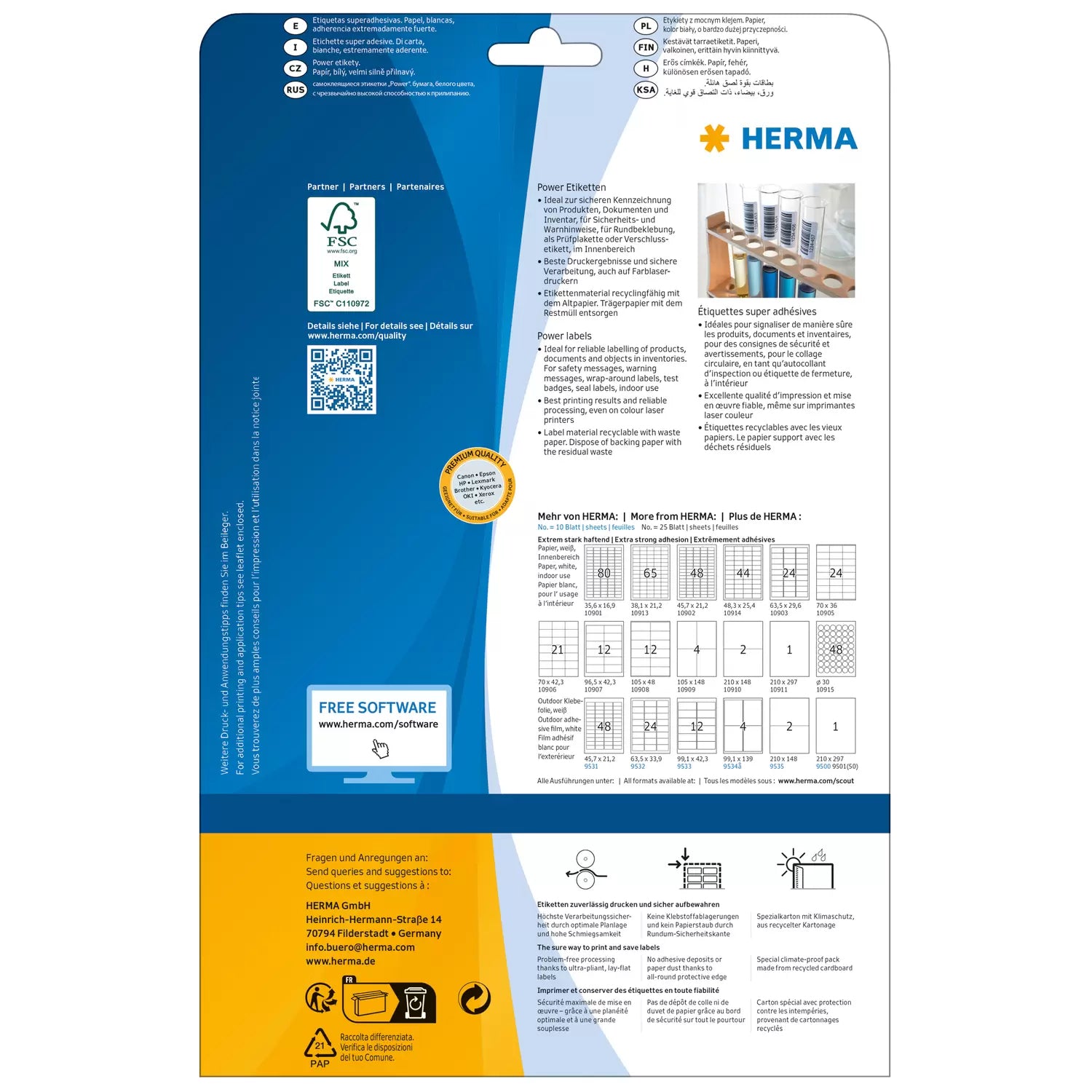 HERMA Druckeretiketten, 36 mm × 17 mm, weiss, Papier, extra stark, 25 Blatt