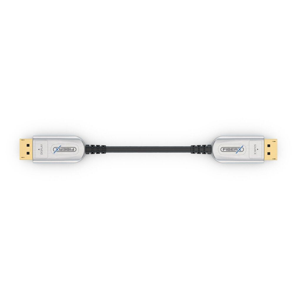 FiberX DisplayPort Kabel DP 2.0 8K 60 Hz – 100 m – AOC, verriegelbar – Schwarz/Silber