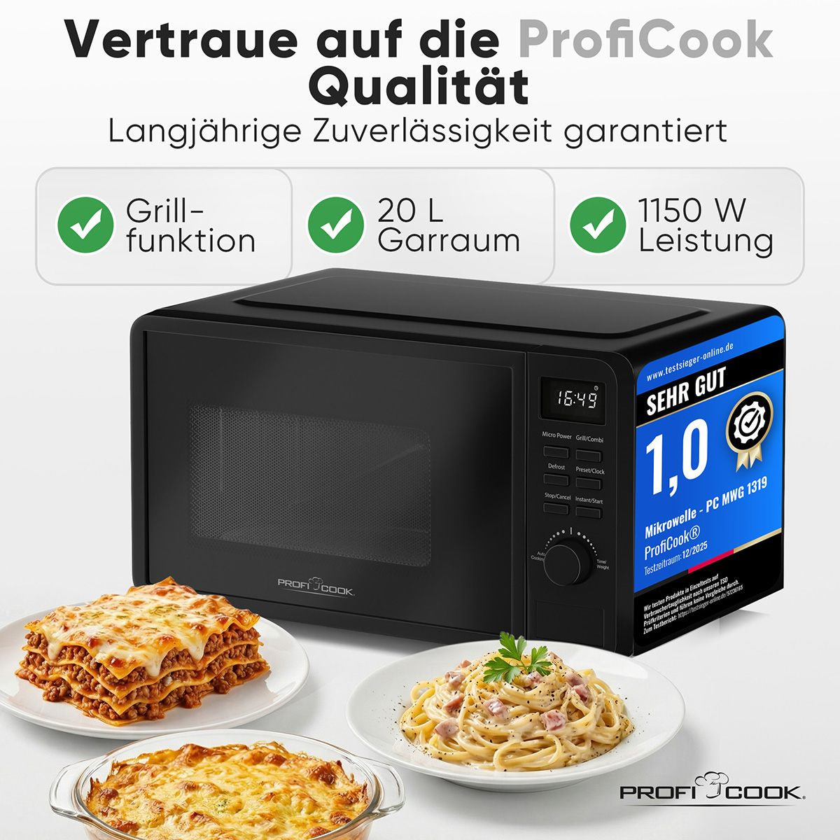 ProfiCook Grill-Mikrowelle PC-MWG 1319 – 20 l, Grill, 700 W – Schwarz