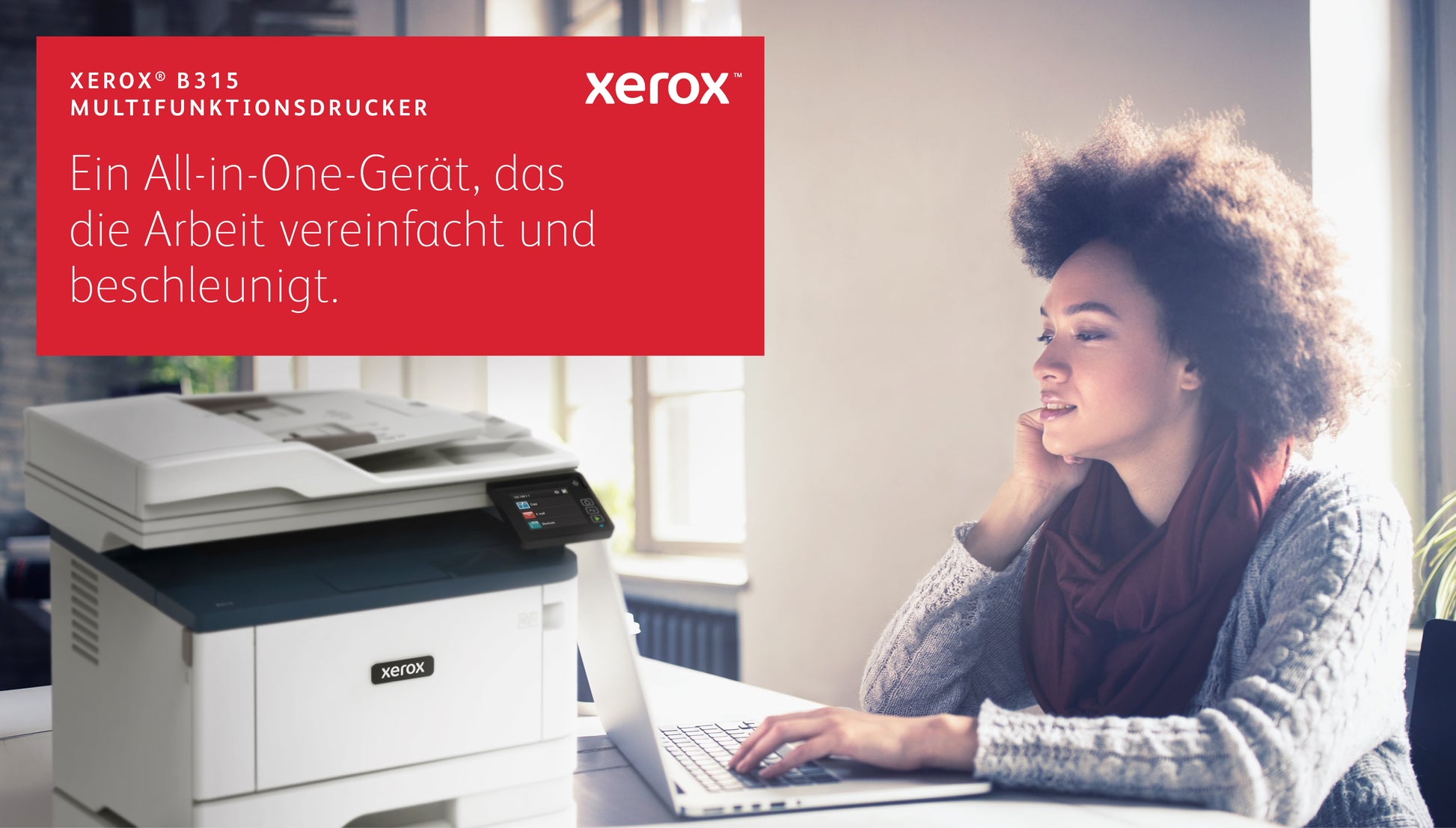 Xerox B315 – SW Laser-Multifunktionsdrucker, A4, 4-in-1, Duplex, ADF, WLAN/LAN, AirPrint, Mopria, Touchscreen