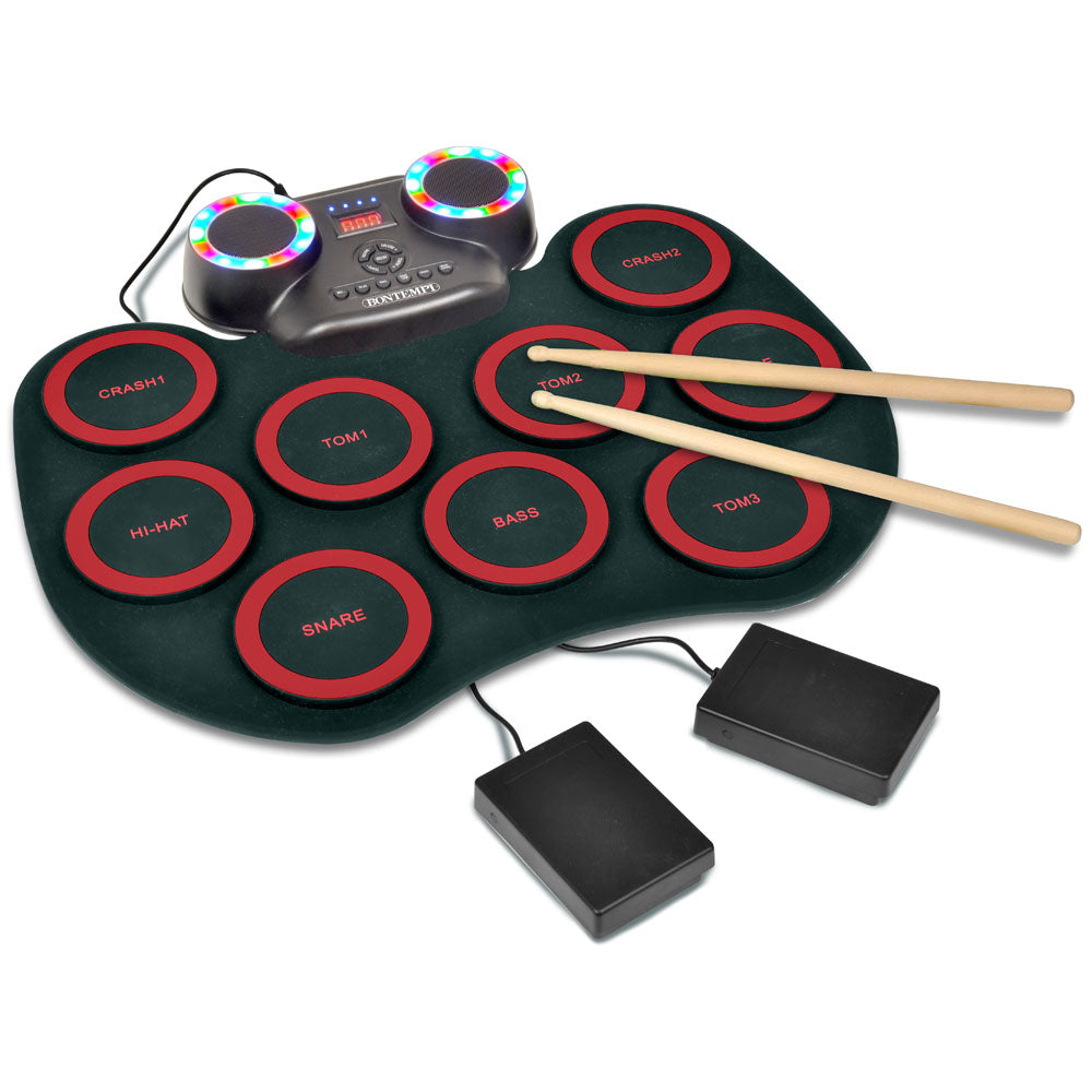 Bontempi Elektronisches Schlagzeug – 10 Melodien, 7 Lieder – 4,5 cm – ab 5 J. – Kunststoff, schwarz