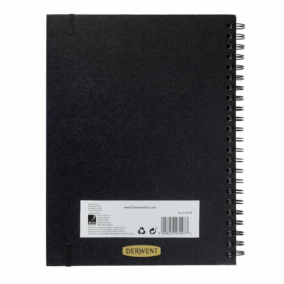 Derwent Skizzenblock – A4 – 165 g/m² – Hardcover – 56 Blatt – Schwarz – Perforiert