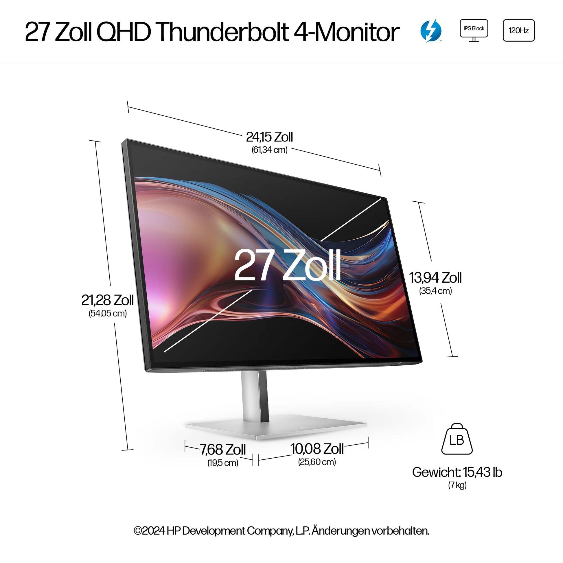 HP Serie 7 Pro 27 (727PU) – Monitor, 27" WQHD (2560 × 1440), Thunderbolt 4
