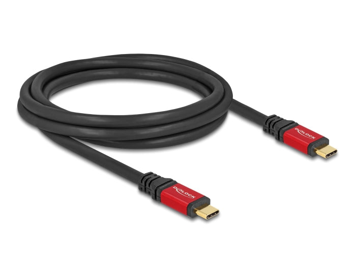 DeLOCK USB-C auf USB-C Kabel – USB 3.2 Gen 1 (5 Gbit/s) – 2 m – PD 100 W – E-Marker – Schwarz/Rot
