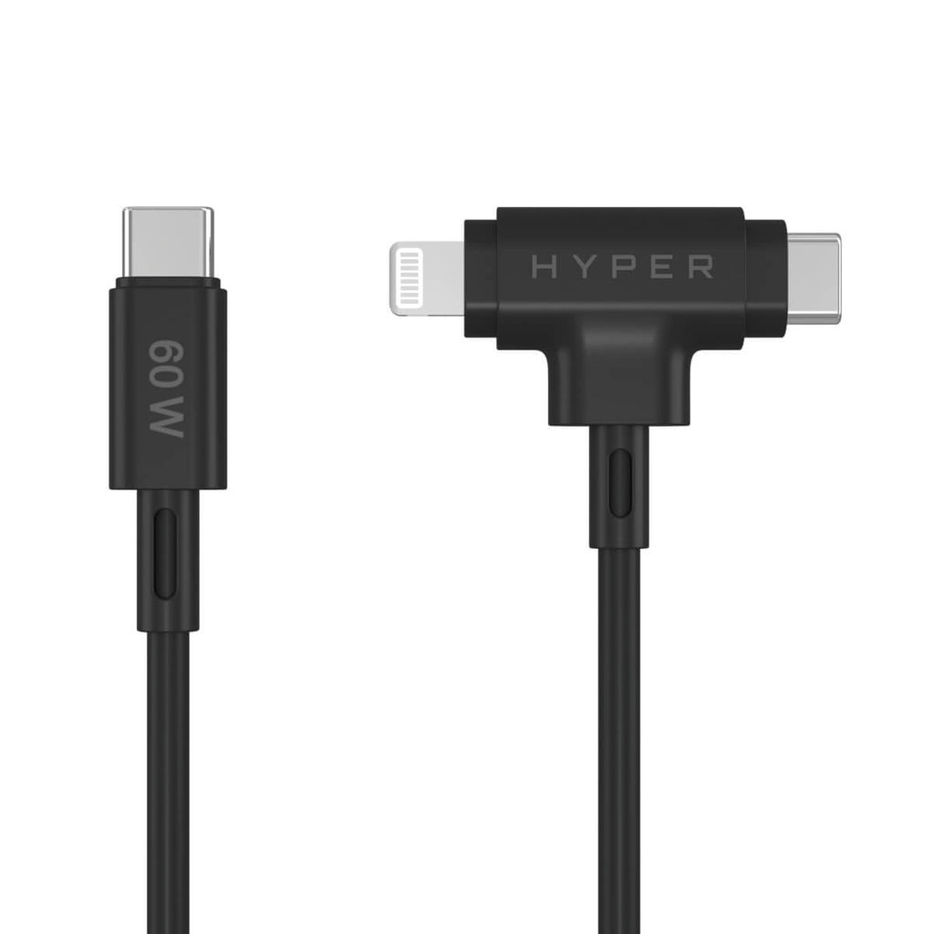 Hyper Multi-Kabel – 2-in-1 USB-C auf USB-C/Lightning 1,5 m, PD 60 W, Silikon – für iPhone/Android