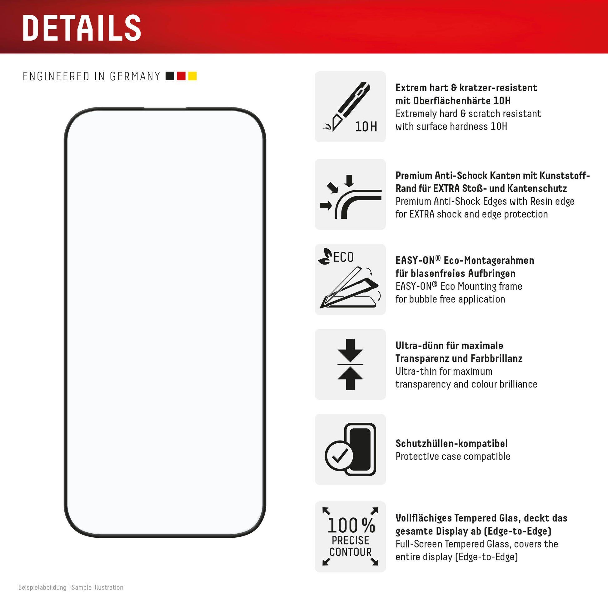 Displex Displayschutz (Panzerglas), Full Cover – für iPhone 16 – mit Applikator