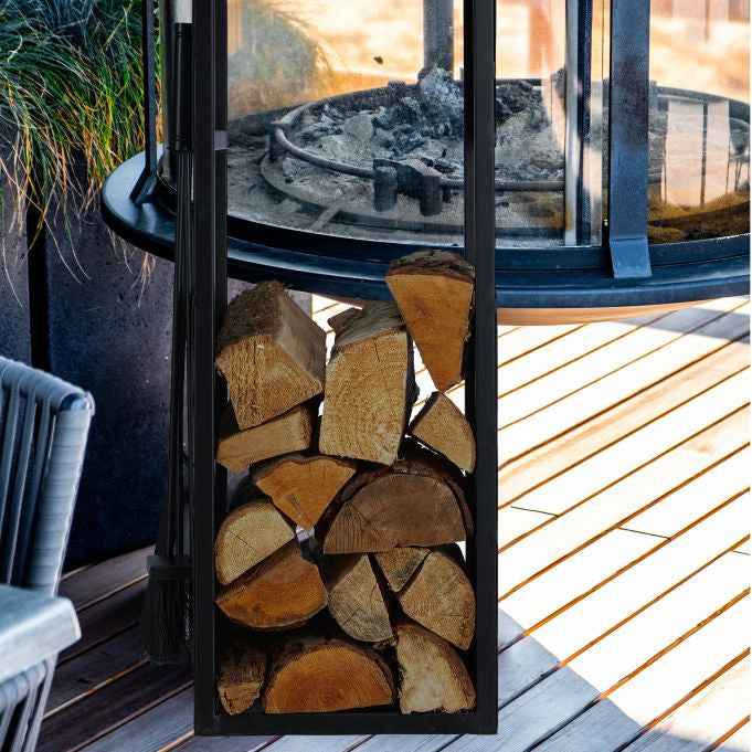 Relaxdays Kaminholzregal – Eisen/Aluminium/Jute – Schwarz – 360 × 765 × 300 mm
