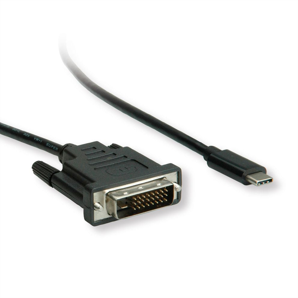 ROLINE USB-C auf DVI Adapter 4K 60 Hz – 2 m – verriegelbar – für Geräte mit USB-C-Port