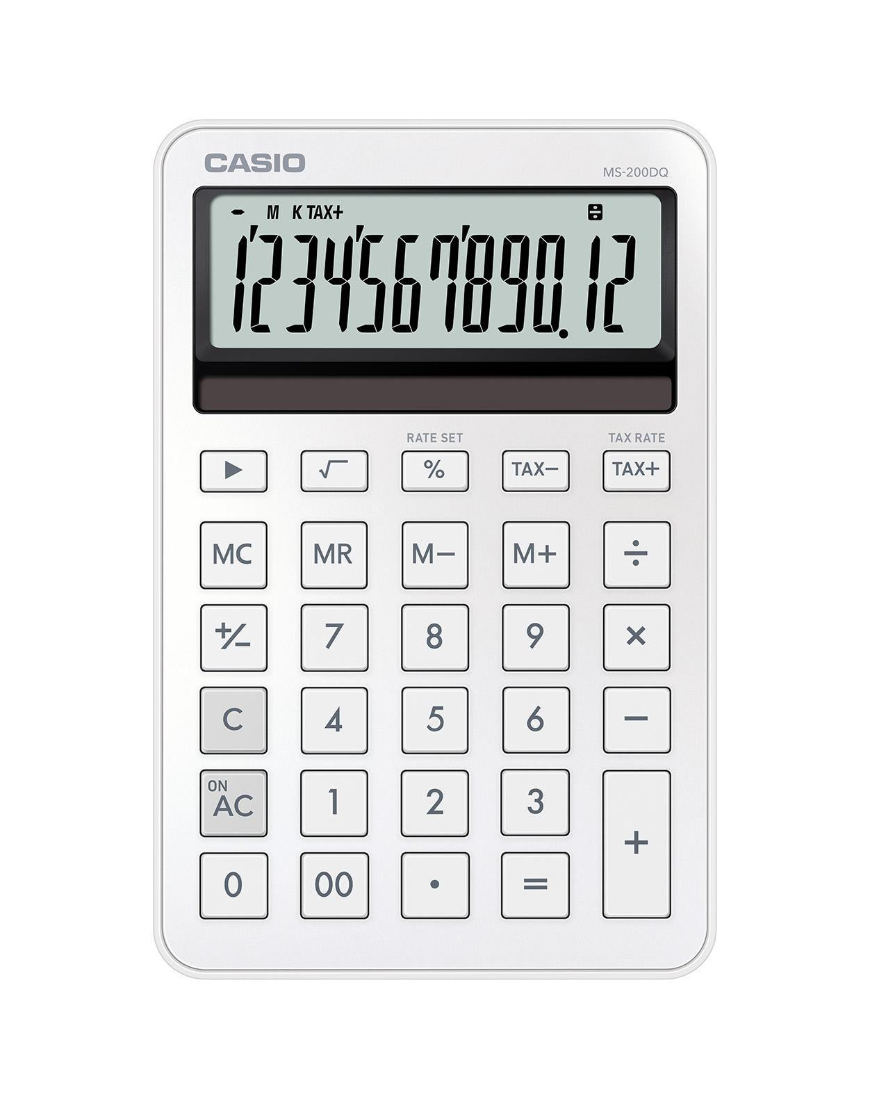 Casio Tischrechner MS-200DQ – 12-stellig – Solar/Batterie – Weiss