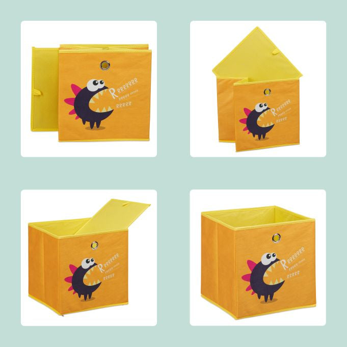 Relaxdays Aufbewahrungsbox Dinosaurier – ohne Deckel – mehrfarbig (blau, grün, gelb, orange) – Set 4-teilig –