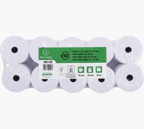 Exacompta Kassarolle – 70 mm × 40 m, Kern 12 mm – 10 Stk.
